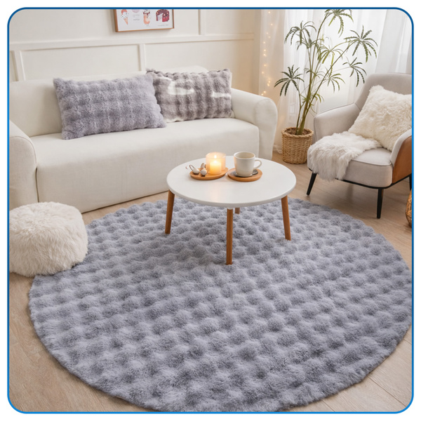 Dywan okrągły Rabbit Bubble 120 cm, srebrny - pluszowy do salonu