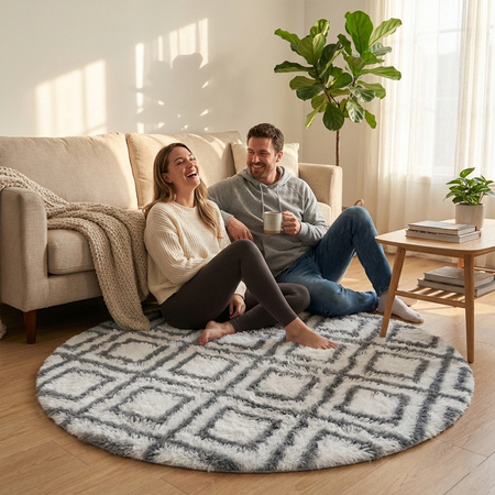 Dywan okrągły do salonu shaggy DECOR antypoślizgowy miękki puszysty 120x120 White Cube