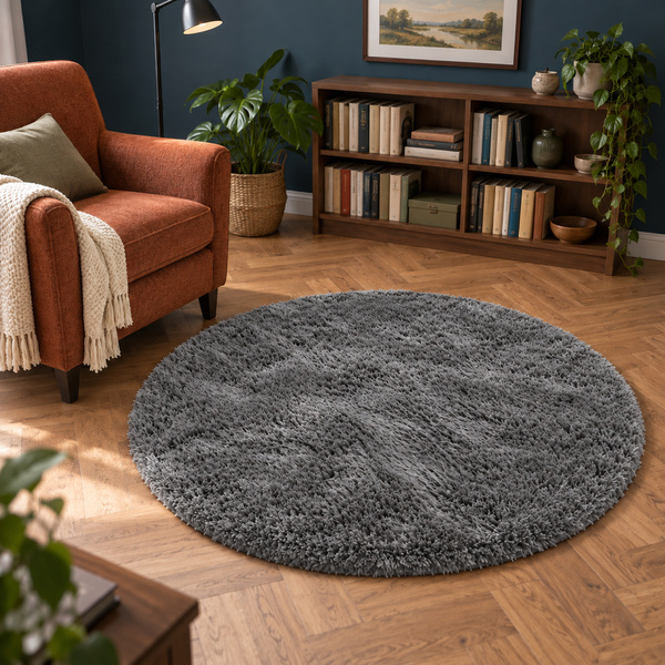 Shaggy Strado 100x100 GreyNight round carpet (Dark Gray)