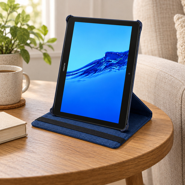 Etui obrotowe do Huawei MediaPad T5 10 10.1 z klapką i podstawką - granatowe