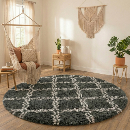Dywan okrągły do salonu shaggy DECOR antypoślizgowy miękki puszysty 140x140, szary