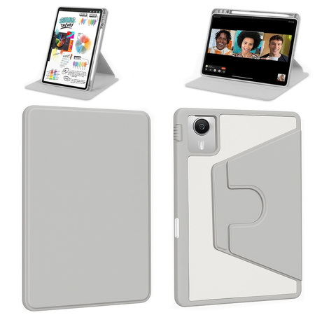 Puzdro otočné Clear na Lenovo Idea Tab 11 2025, sivé - ochranné so stojanom