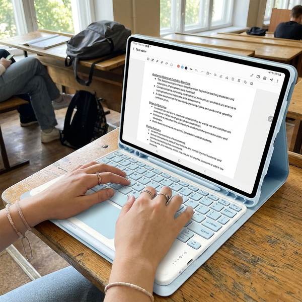 Etui z klawiaturą Bluetooth do Samsung Galaxy Tab S7 / S8 / S9 / S9FE / S10FE / S10 Lite, niebieskie - ochronne