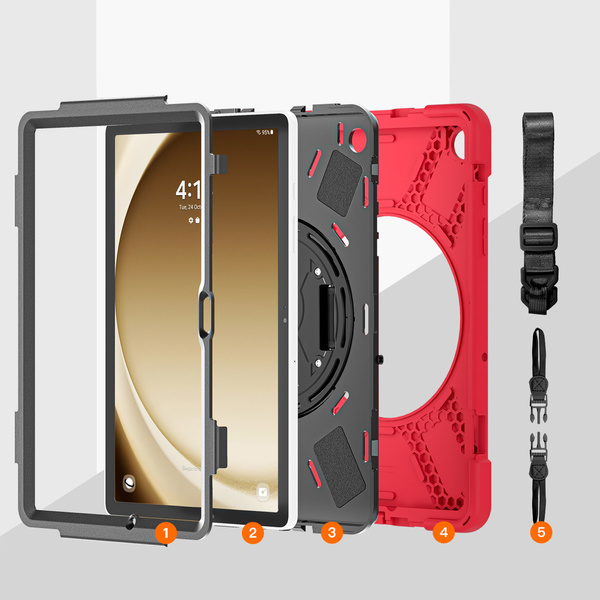 Puzdro Shockproof na Samsung Galaxy Tab A9 Plus 11 2023 X210 X215 X216, červené - ochranné so stojanom