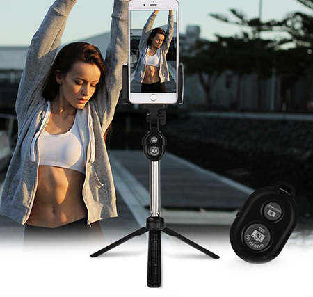 Selfie FGHGF Selfie Stick Tripod Black - selfie stick and tripod with Bluetooth remote