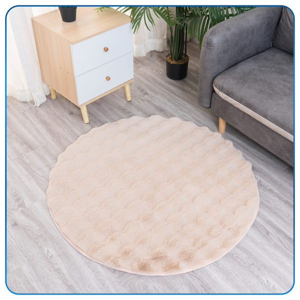 Dywan okrągły Rabbit Bubble 80 cm, beżowy - pluszowy, miękki do salonu i sypialni