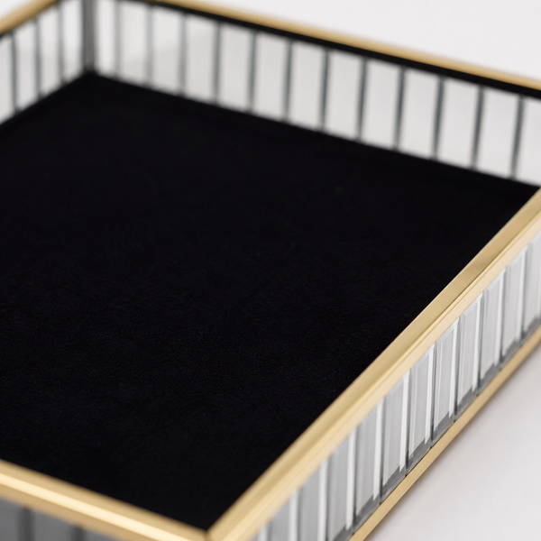 Szklana szkatułka na biżuterię 26x13x4cm organizer pudełko welurowa czarna