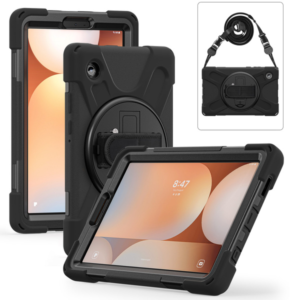 Etui pancerne do Galaxy Tab A11 X135 X133 A9 SM-X110/ SM-X115 ze szkłem - czarne