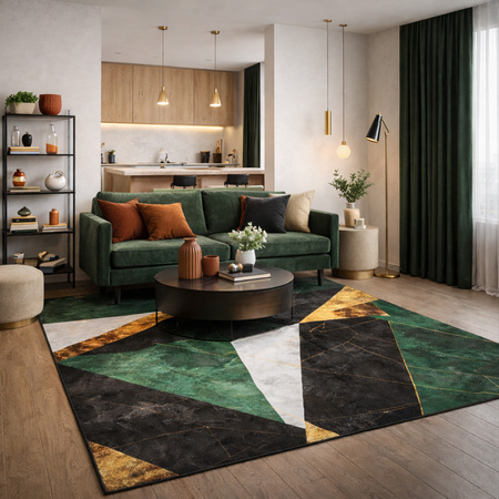 Dywan NOVO Strado nowoczesny do salonu marmurowy wzór velvet Zielony Marmur 140x200