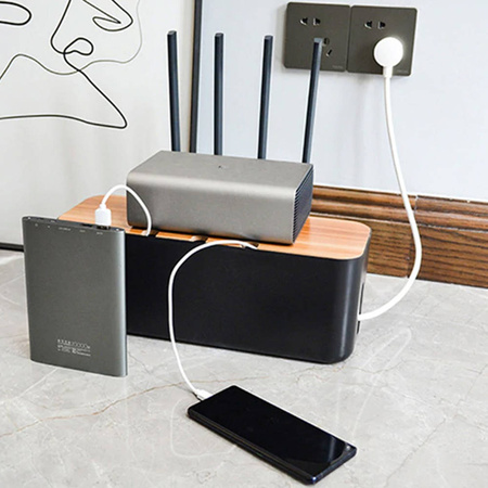 DUŻE Pudełko drewniane organizer maskownica na kable i listwy przewody