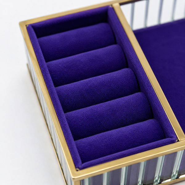 Szklana szkatułka na biżuterię 26x13x4cm organizer pudełko welurowa fioletowa
