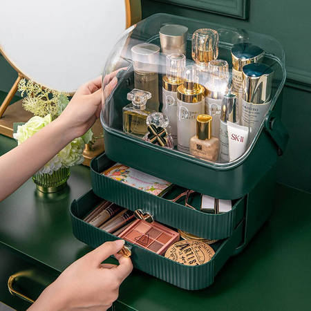 Casket organizer trunk for cosmetics jewelry (Bottle Green)