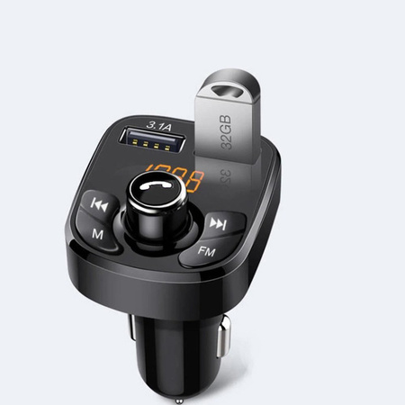 Transmiter FM samochodowy z ładowarką USB Bluetooth i na pendrive Kebidu A5, czarny