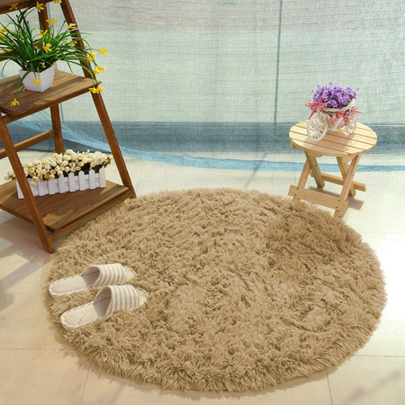 Shaggy Strado 200x200 round carpet CappuccinoCamel (Light brown)