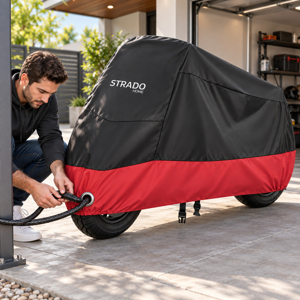 Pokrowiec na motocykl skuter 2 rowery 245x105x125 cm wodoodporny czarno-czerwony