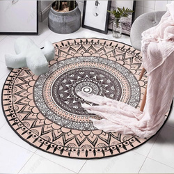 Dywan okrągły Novo 160x160 cm, beżowy Aztecki - pluszowy do salonu
