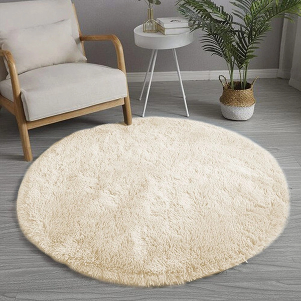 Dywan okrągły Shaggy 90x90 cm, beżowy - pluszowy, miękki do salonu i sypialni