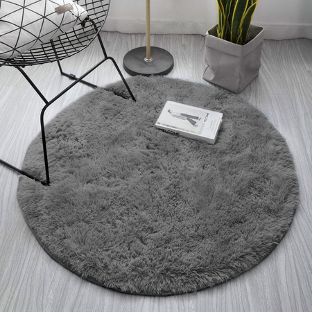 Dywan okrągły Shaggy 90x90 cm, ciemnosrebrny - pluszowy do salonu