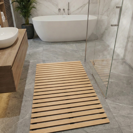 Mata łazienkowa duża antypoślizgowa pod prysznic brodzik do sauny basenu XL, beżowa