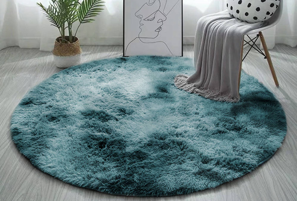 Dywan okrągły Shaggy Ombre 180x180 cm, granatowy - pluszowy do salonu