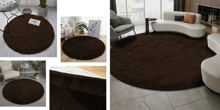 Shaggy Strado 80x80 DarkCoffee round rug (Dark brown)