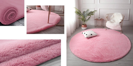 Dywan Okrągły Rabbit futro królika antypoślizgowy miękki loft 90x90, różowy