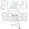 4w1 Hodiny digitálny LED 3D nástenný stojaci budík teplomer dátum budík, biely