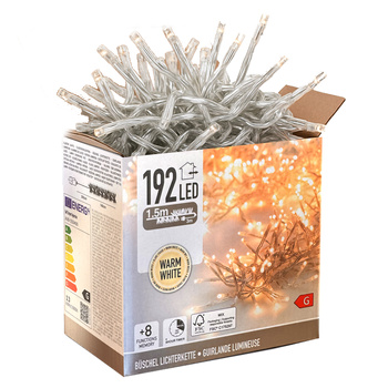 Lampki choinkowe 192 LED białe ciepłe wewnętrzne zewnętrzne 4,5m Timer IP44, biały