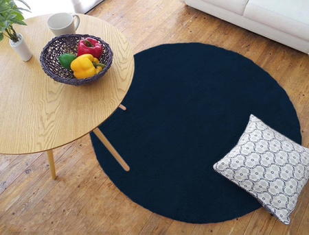 Dywan Okrągły Rabbit futro królika antypoślizgowy miękki loft 90x90, granatowy