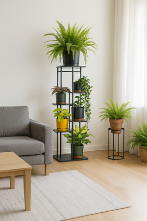 Duży stojący kwietnik 106cm metalowy 6 poziomów na kwiaty regał loft Mondo, czarny