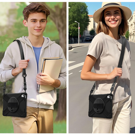 Puzdro Shockproof s držiakom na Apple iPad 10.9 2022 / 11 A16 2025 / Apple iPad 10.9 / Apple iPad 11, čierne - ochranné
