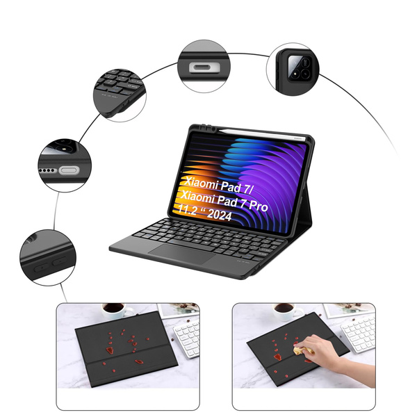 Puzdro s klávesnicou na Xiaomi Pad 7 / Pad 7 Pro 11.2 na stylus / Xiaomi Pad 7 Pro, čierne - ochranné so stojanom