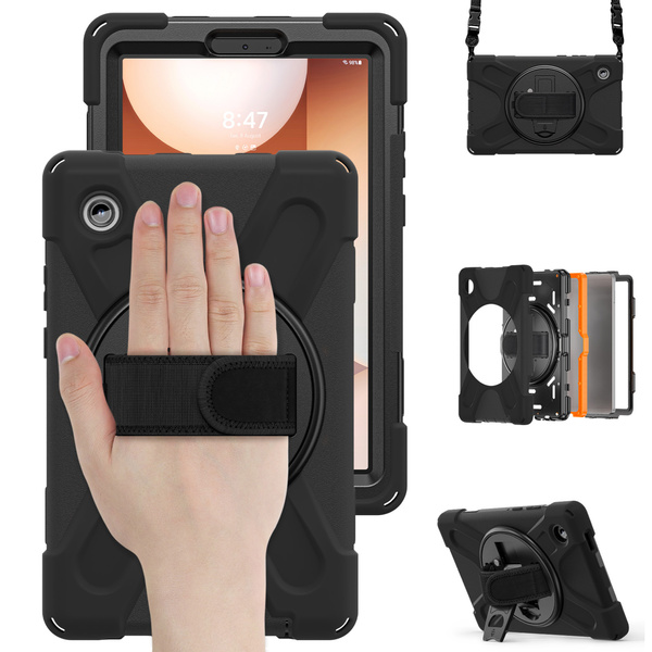 Etui pancerne do Galaxy Tab A11 X135 X133 A9 SM-X110/ SM-X115 z uchwytem - czarne