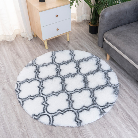 Dywan okrągły do salonu shaggy DECOR antypoślizgowy miękki puszysty 120x120, biały
