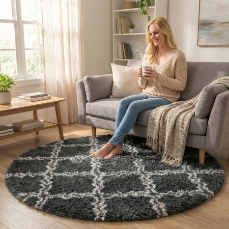 Dywan okrągły do salonu shaggy DECOR antypoślizgowy miękki puszysty 140x140 Grey Lantern