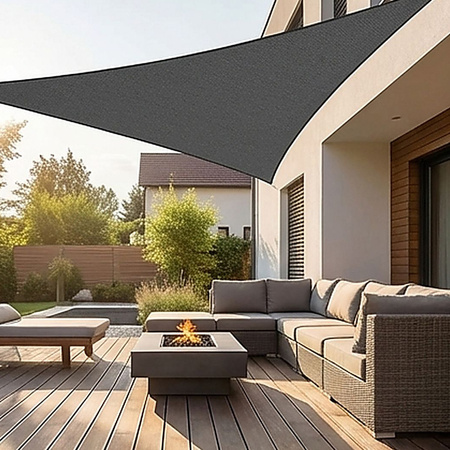 Żagiel przeciwsłoneczny szary trójkątny 3,6m ochrona UV wodoodporny +lina