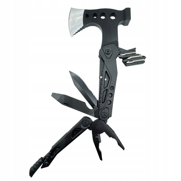 Wielofunkcyjny Multitool Narzędzie siekiera szczypce Survivalowy scyzoryk, czarny