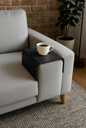 PODŁOKIETNIK na sofę kanapę podkładka nakładka elastyczna taca bambusowa, czarny