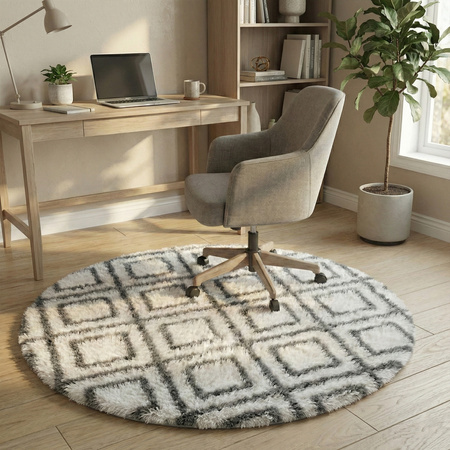 Dywan okrągły do salonu shaggy DECOR antypoślizgowy miękki puszysty 120x120, biały