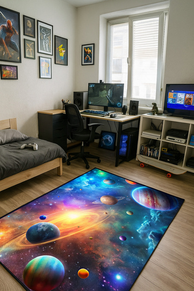 3D Strado Galaxy carpet 120x170 cm with space theme for youth room or gamer room