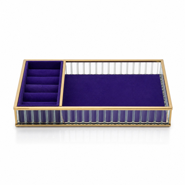 Szklana szkatułka na biżuterię 26x13x4cm organizer pudełko welurowa fioletowa