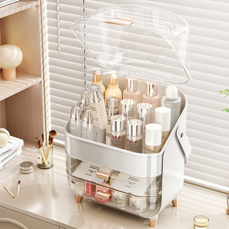 Elegant casket organizer Gloria for cosmetics and jewelry acrylic white with drawers
