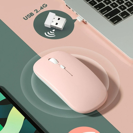 Myszka Bezprzewodowa mysz komputerowa Bluetooth 2.4G Sensor Optyczny, różowa