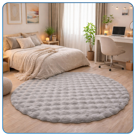 Dywan okrągły Rabbit Bubble 120 cm - miękki puszysty dywan do salonu i sypialni - srebrny