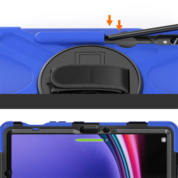 Puzdro Armor s držiakom na Galaxy Tab S9 / S10 FE / Galaxy Tab X716B / Galaxy Tab X510, tmavomodré - ochranné