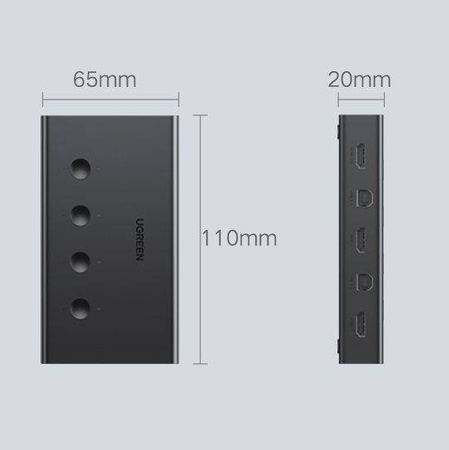 Ugreen KVM (Keyboard Video Mouse) switch 4 x 1 HDMI (female) 4 x USB (female) 4 x USB Type B (female) black (CM293)