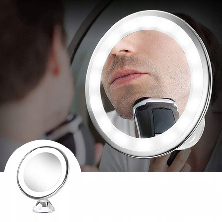 Zrkadielko kozmetické na líčenie zväčšovacie x10 podsvietené LED, biely