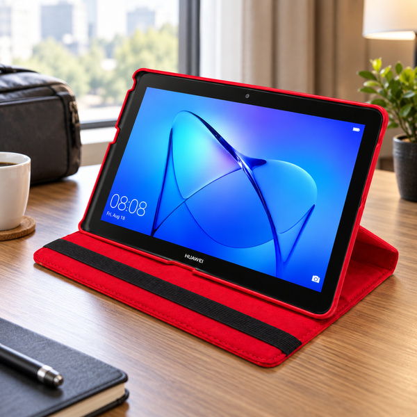 Etui obrotowe do Huawei MediaPad T3 10 9.6 z klapką i podstawką - czerwone