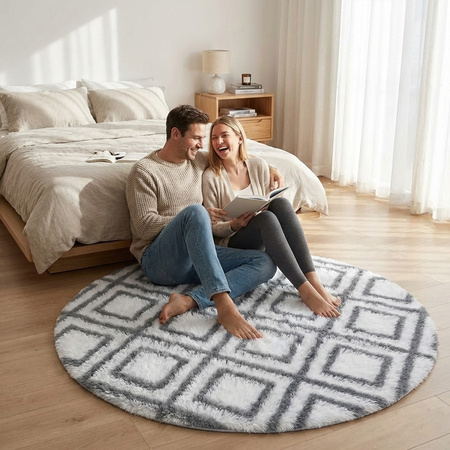 Dywan okrągły do salonu shaggy DECOR antypoślizgowy miękki puszysty 140x140 White Cube