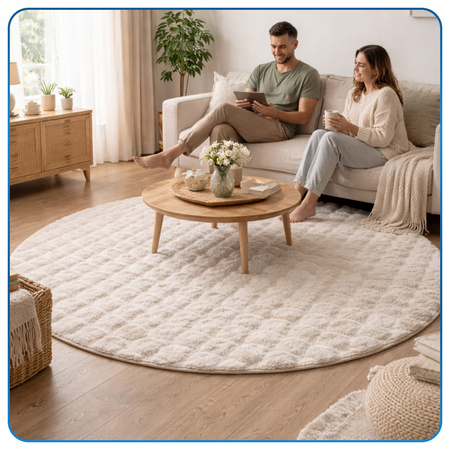 Dywan okrągły Rabbit Bubble 120 cm - miękki puszysty dywan do salonu i sypialni - beżowy